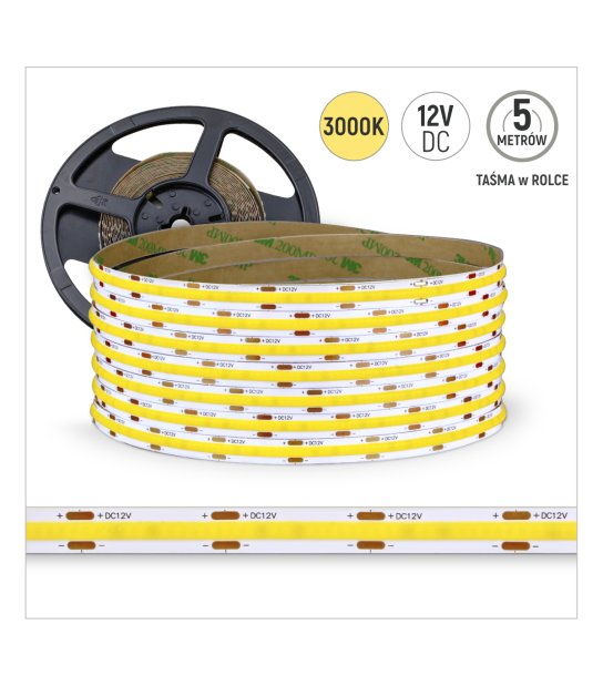 TAŚMA COB 480LED/mb 9W/mb rol.5mb 3000K IP20 DC12V 8mm