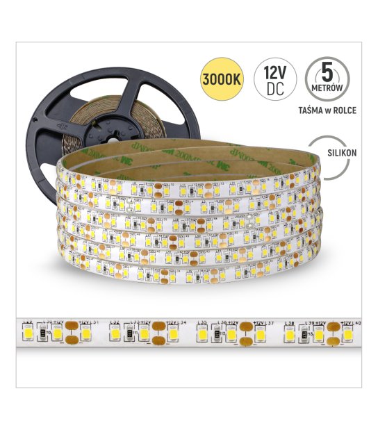 TAŚMA 120LED 2835 10-12lm 5mb. silik. ciepła 12W/mb 12V 3lat