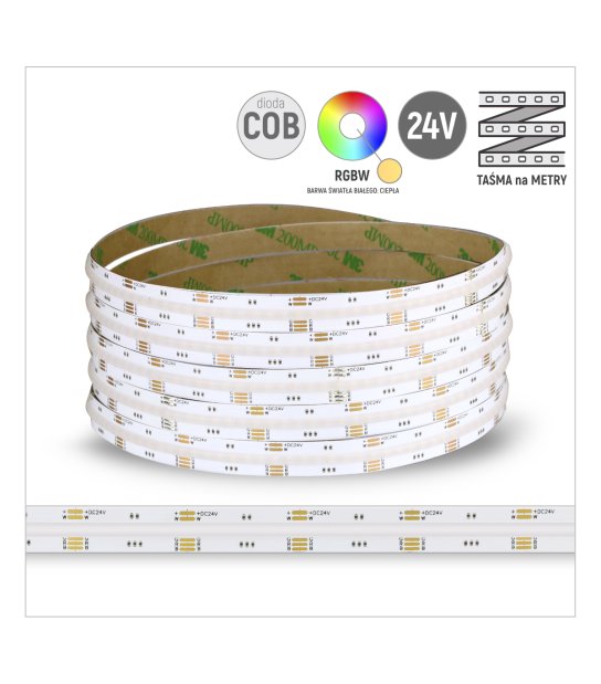 TAŚMA ROL. RGBW CIEPŁA COB 896LED/mb 20W/mb 24V/DC IP20