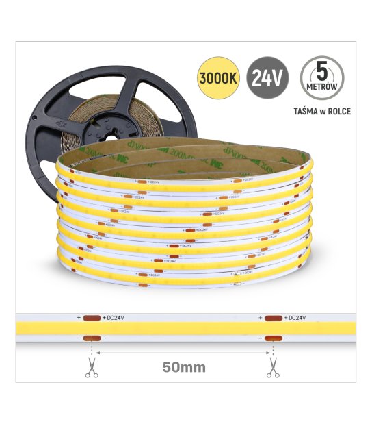 TAŚMA COB 320LED/mb 6W/mb. rol.5mb 3000K IP20 24V/DC