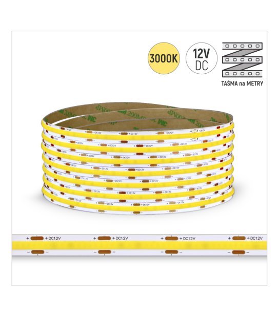 TAŚMA ROL. COB 480LED/MB IP20 3000K 9W/mb 12V/DC ROL.30M