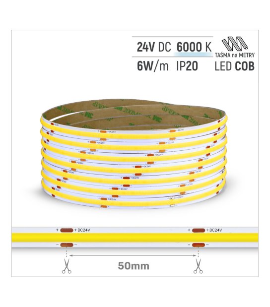 TAŚMA ROL. COB 320LED/MB IP20 6000K 6W/mb 24V/DC ROL.30M