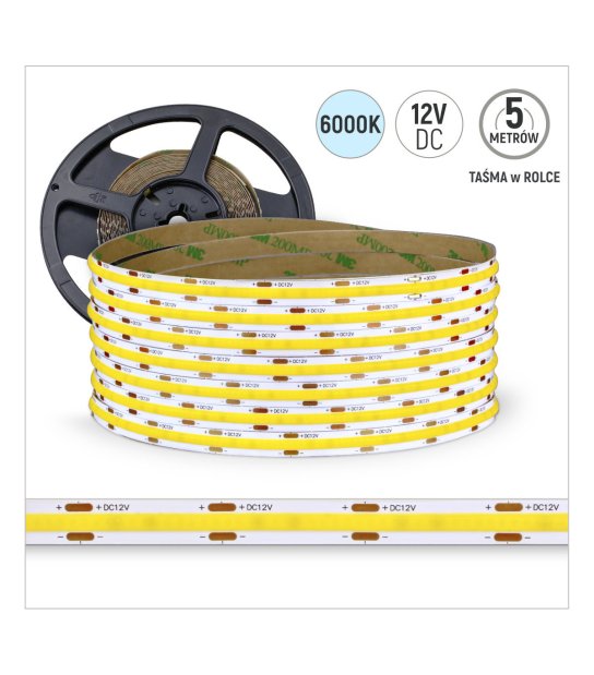 TAŚMA COB 320LED/mb 6W/mb. rol.5mb 6000K IP20 12V/DC