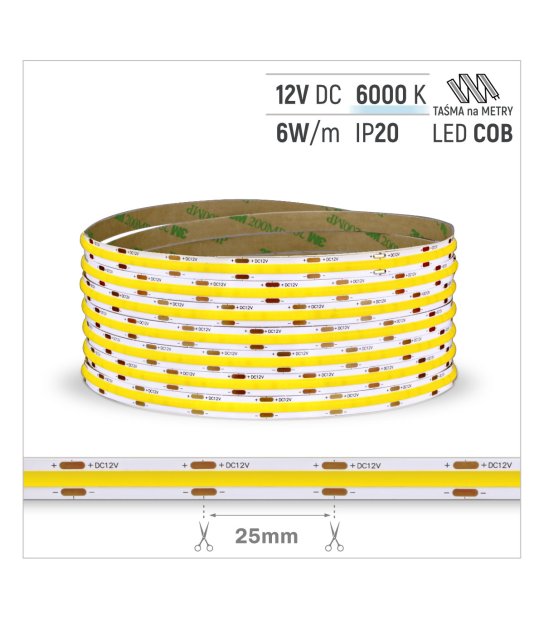 TAŚMA ROL. COB 320LED/MB IP20 6000K 6W/mb 12V/DC ROL.30M