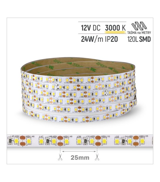 TAŚMA ROL.120LED 12V/DC 2835 IP20 3000K 24W/mb 20-22LM