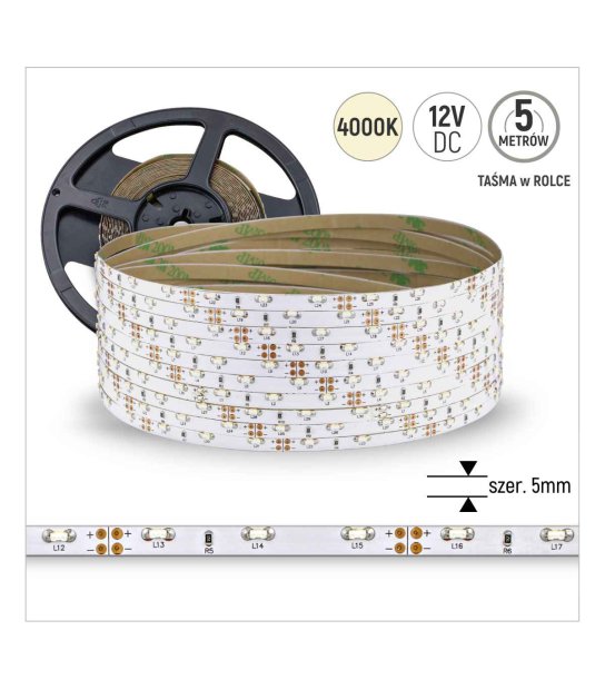 TAŚMA 60LED 12V/DC 335 /5mb/ 4000K 6-7LM 4,8W 5mm BOCZNA