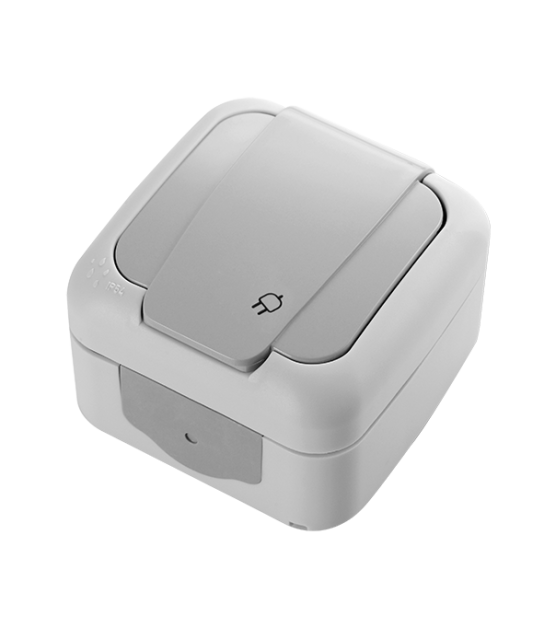 GNIAZDO NATYNKOWE Z UZIEMIENIEM I KLAPKĄ SZARE