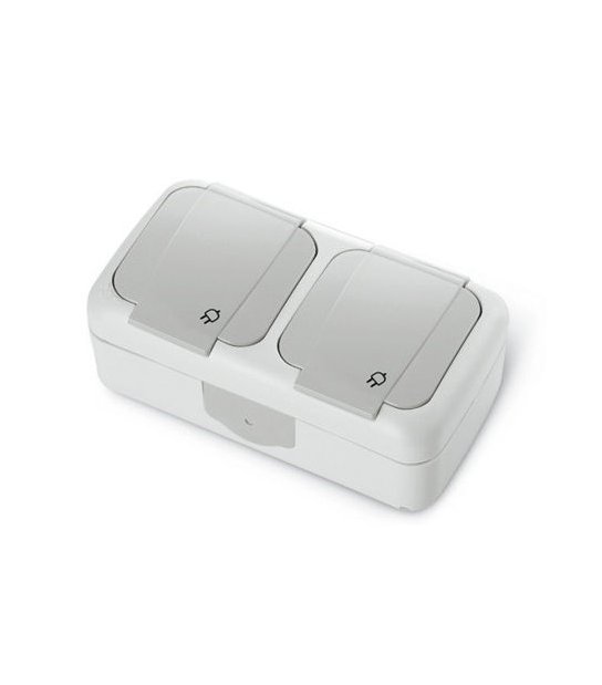 GNIAZDO NATYNKOWE Z UZIEMIENIEM I KLAPKĄ PODWÓJNE SZARE