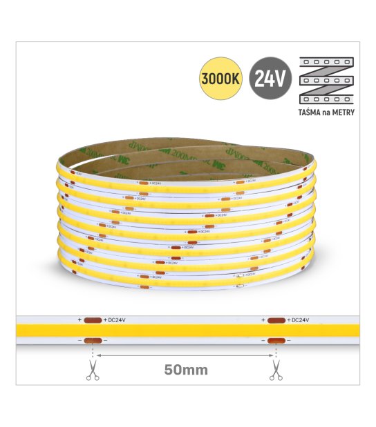 TAŚMA ROL. COB 320LED/MB IP20 3000K 6W/mb 24V/DC ROL.30M