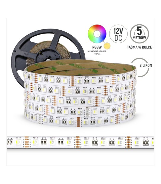 TAŚMA 60LED 5050 RGBW 5mb CIEPŁA BIAŁA 12V SILIK. 20LM 3 lat