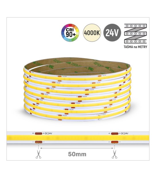 TAŚMA ROL. COB 480LED/MB IP20 4000K 15W/mb 24V/DC ROL.30M