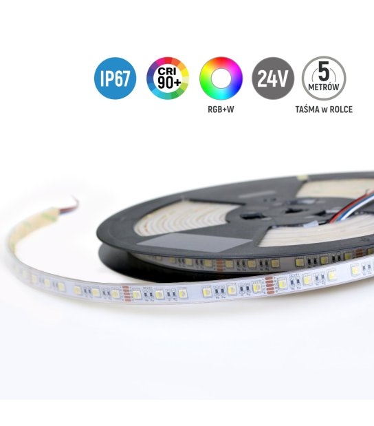 TAŚMA 60LED 5050 RGBW 5mb CIEPŁA BIAŁA 24V SILIK. 3 lata gw.