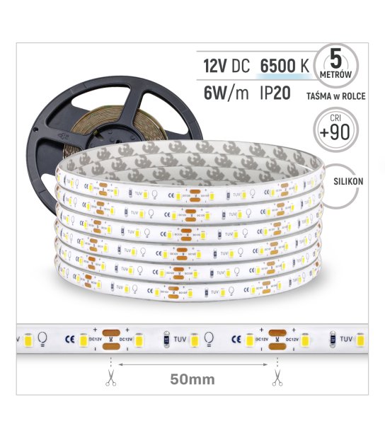 TAŚMA 60LED 12V/DC 2835 /5mb/ 6500K 6W/mb IP67 CRI90+ 