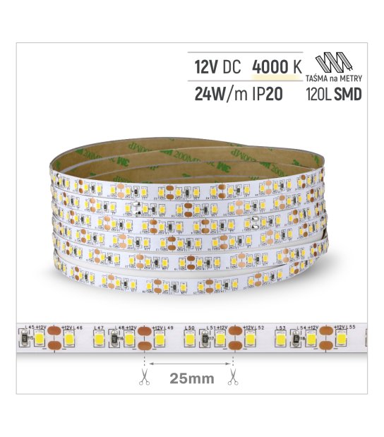 TAŚMA ROL.120LED 12V/DC 2835 IP20 4000K 24W/mb 20-22LM