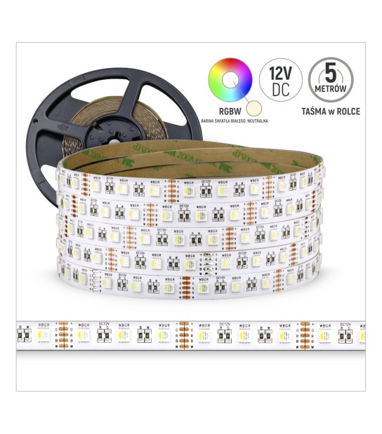 TAŚMA 60LED 5050 RGBW 5mb NEUTRALNA 12V WEW. 20LM 3 lata gw.