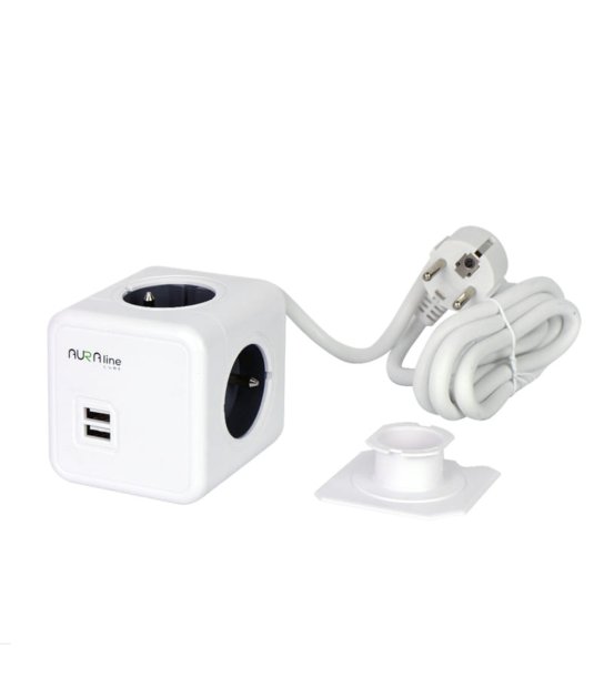 PRZEDŁUŻACZ 5 GNIAZD 2xUSB 1,5M 16A/3680W