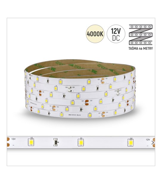 TAŚMA ROL.30LED 12V/DC 2835 IP20 4000K 2,4W/mb 5-6LM CRI90