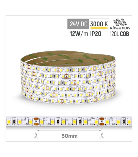 TAŚMA ROL.120LED 24V/DC 2835 IP20 3000K 24W/mb 30mb 20-22LM